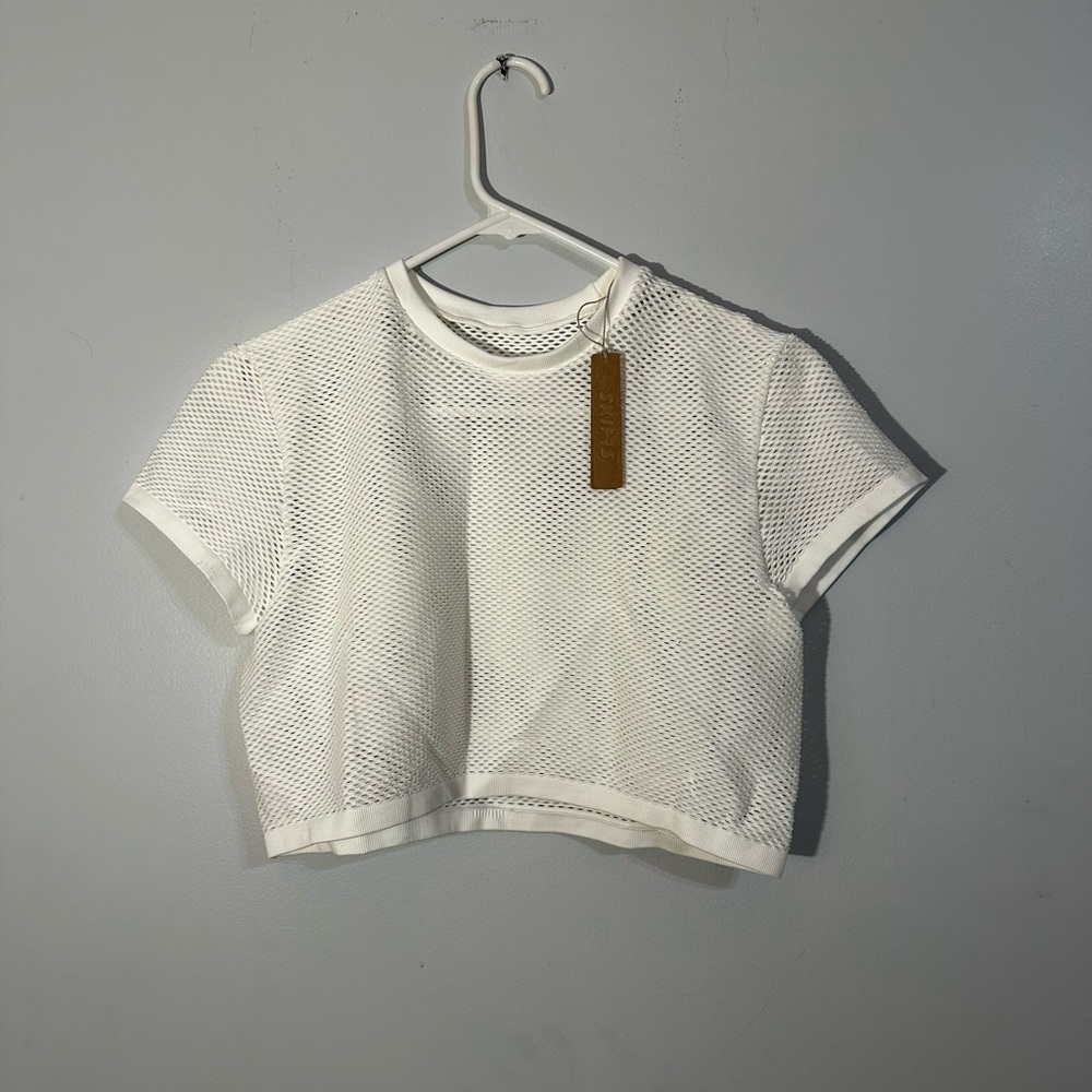 SKIMS fishnet cropped tee